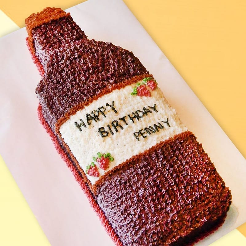 Red Wine Bottle Shaped Cake